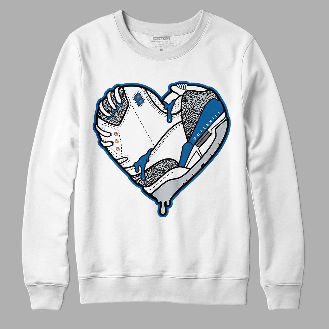 Jordan 3 Retro Wizards DopeSkill Sweatshirt Heart Jordan 3 Graphic Streetwear - White 