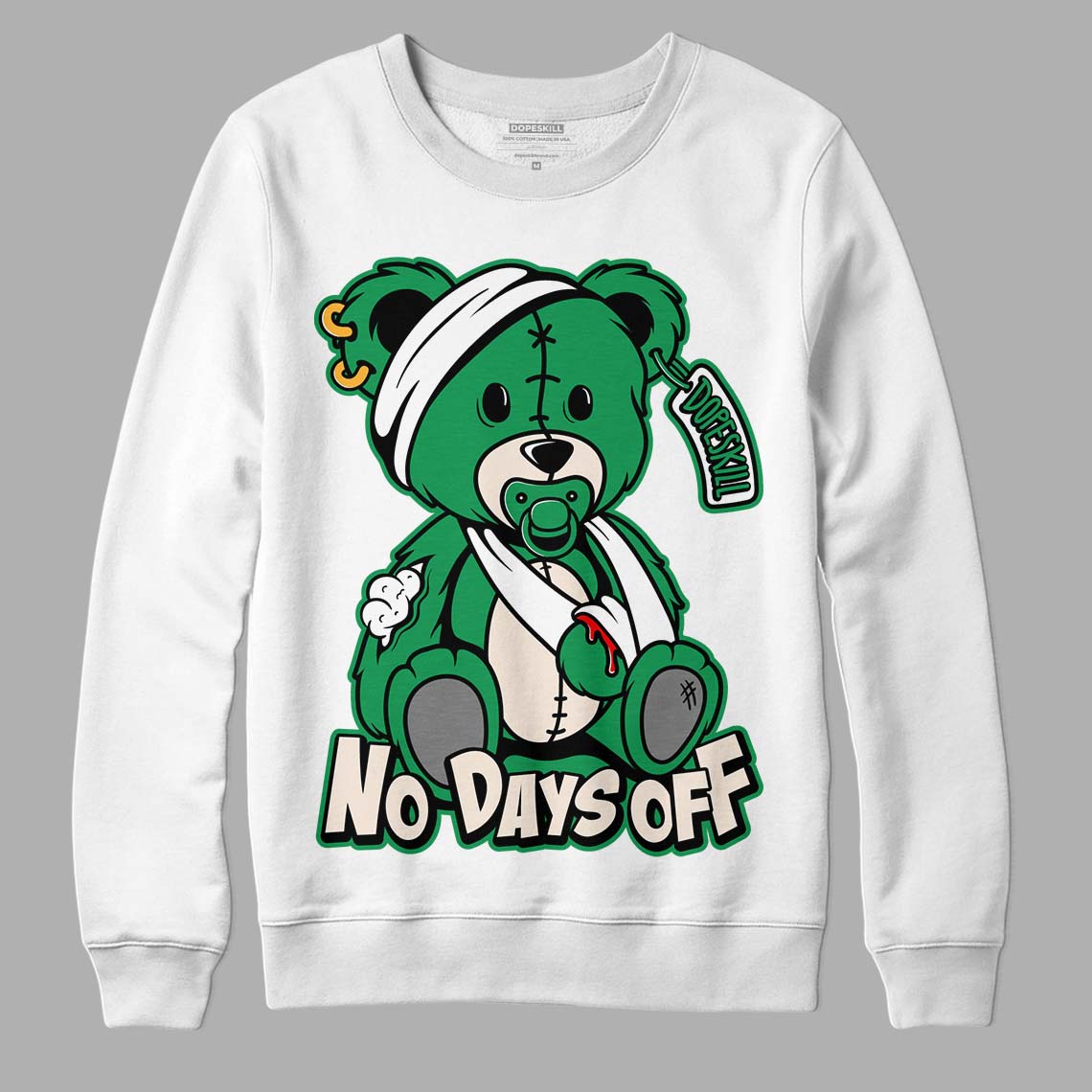 Jordan 2 Retro Lucky Green DopeSkill Sweatshirt Hurt Bear Graphic Streetwear - White 