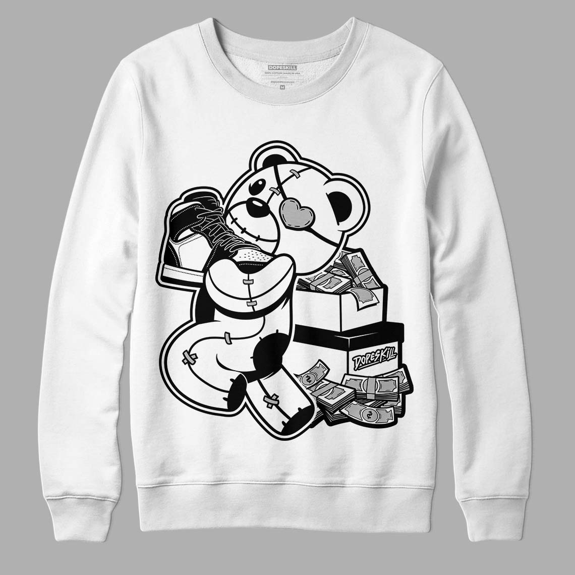 Jordan 1 High 85 Black White DopeSkill Sweatshirt Bear Steals Sneaker Graphic Streetwear  - White 