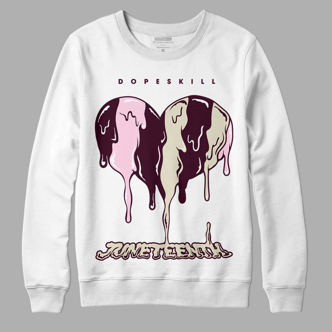 Dunk Low Night Maroon and Medium Soft Pink DopeSkill Sweatshirt Juneteenth Heart Graphic Streetwear - White 