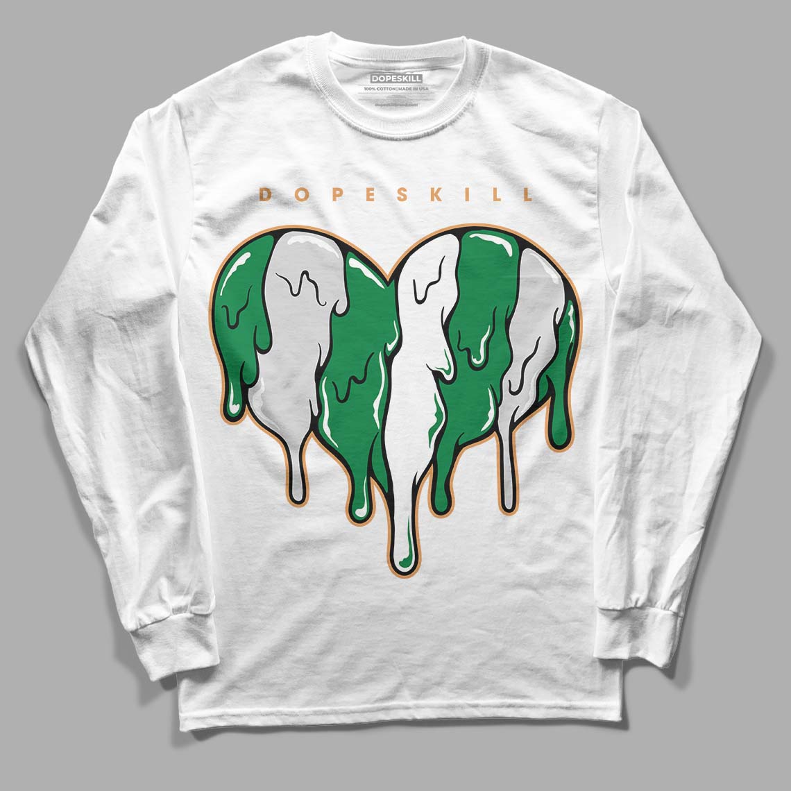 Nike SB x Jordan 4 “Pine Green” DopeSkill Long Sleeve T-Shirt Slime Drip Heart Graphic Streetwear - White