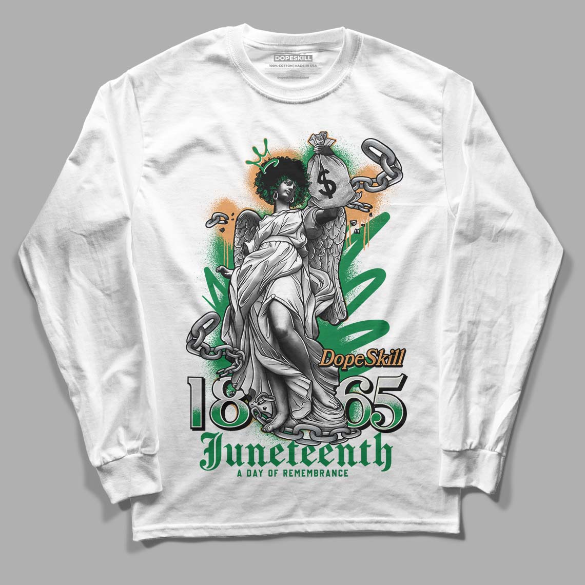 Nike SB x Jordan 4 “Pine Green” DopeSkill Long Sleeve T-Shirt Juneteenth Graphic Streetwear - White