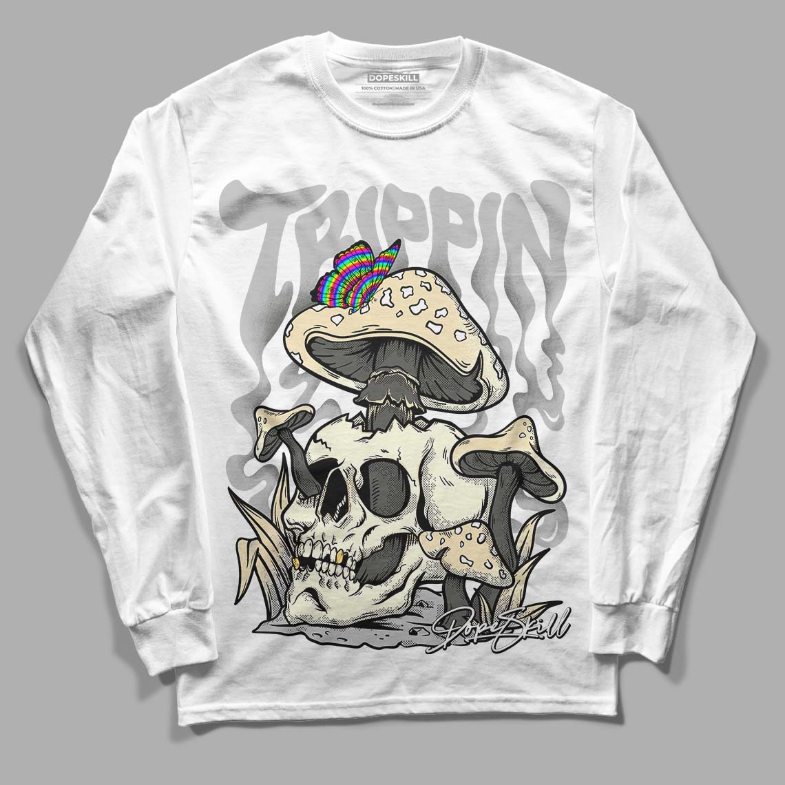 Jordan 4 Retro SE Craft Photon Dust DopeSkill Long Sleeve T-Shirt Trippin Graphic Streetwear  - White 