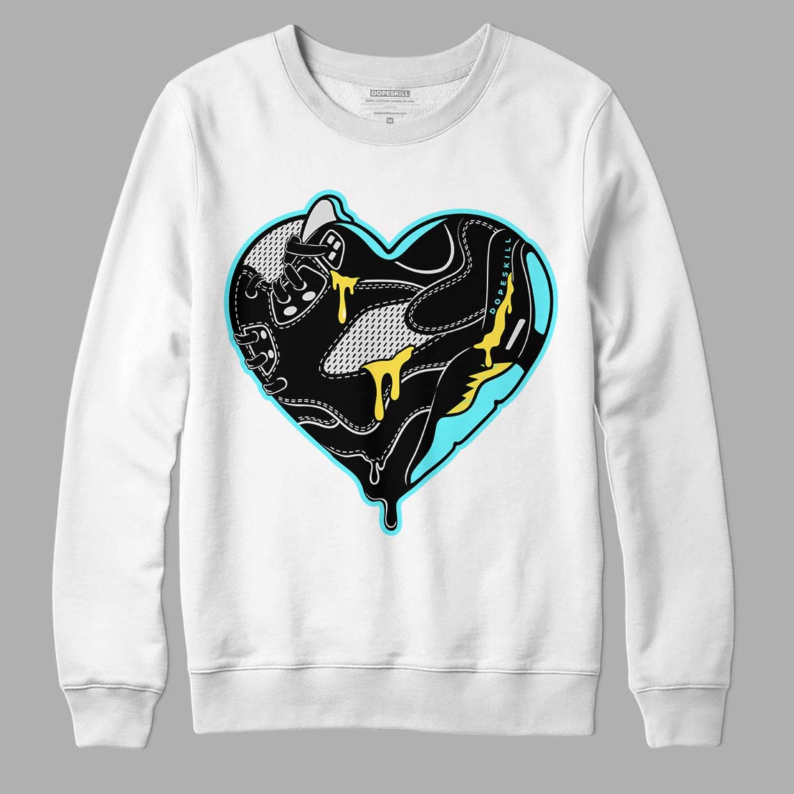 Aqua 5s DopeSkill Sweatshirt Heart Jordan 5 Graphic - White 