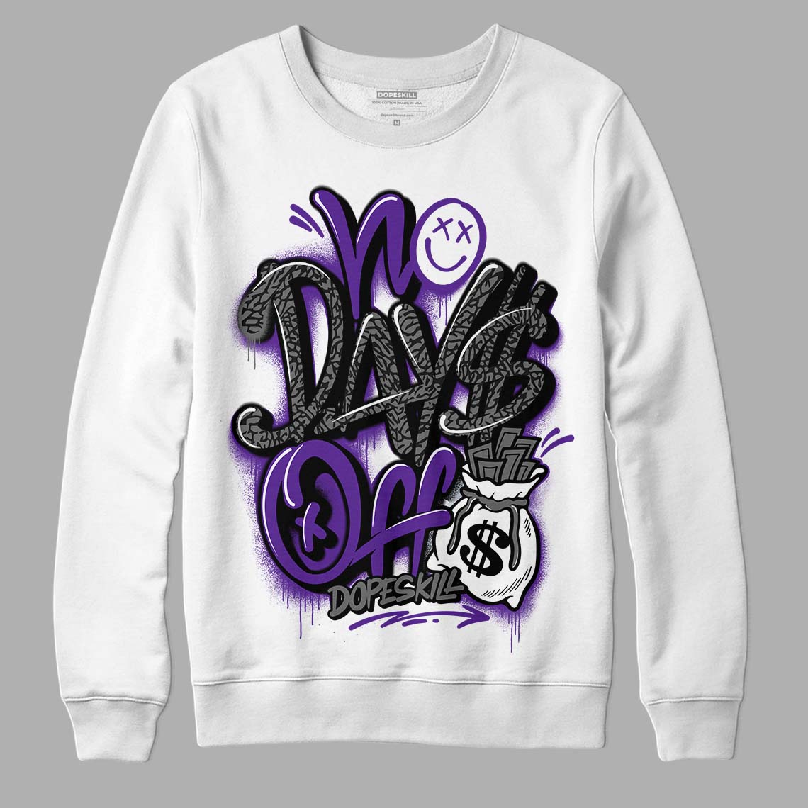 Dark Iris 3s DopeSkill Sweatshirt No Days Off Graphic - White 