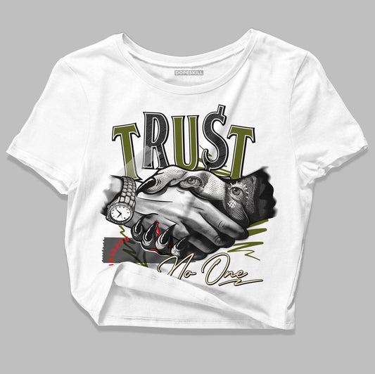 Travis Scott x Jordan 1 Low OG “Olive” DopeSkill Women's Crop Top Trust No One Graphic Streetwear - White 