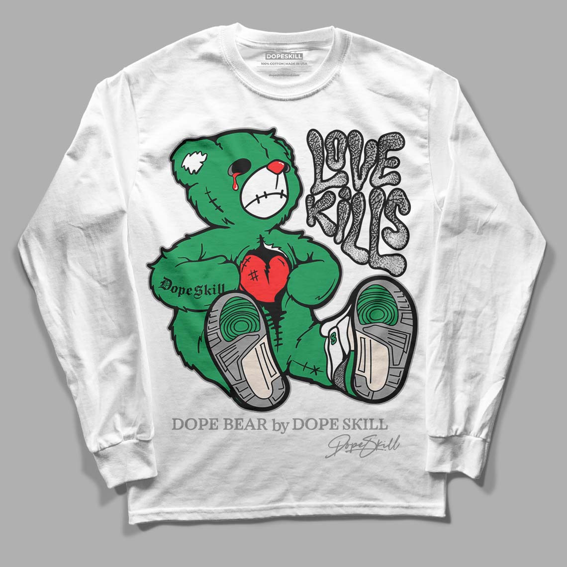 Jordan 3 WMNS “Lucky Green” DopeSkill Long Sleeve T-Shirt Love Kills Graphic Streetwear - White