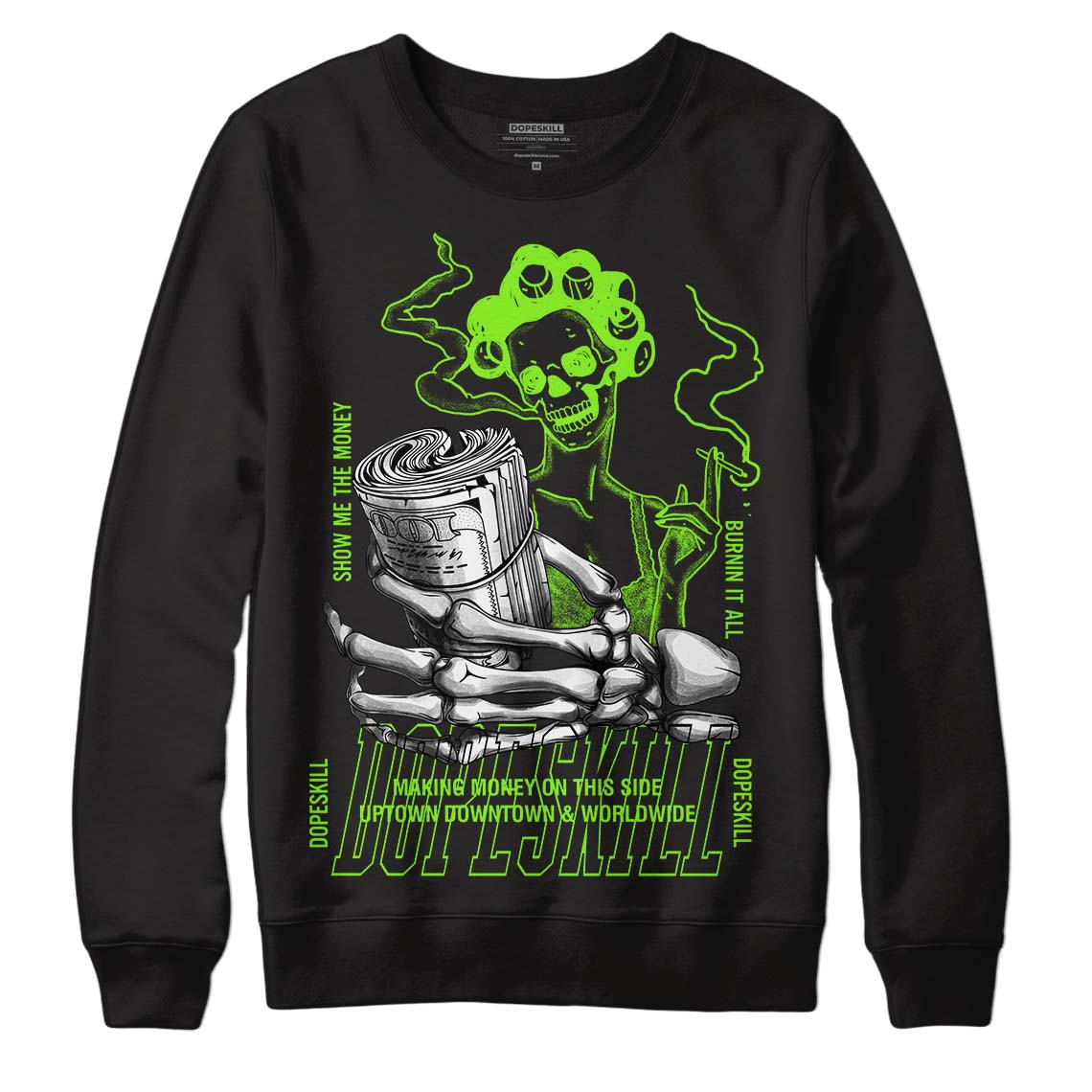 Neon Green Collection DopeSkill Sweatshirt Show Me The Money Graphic - Black