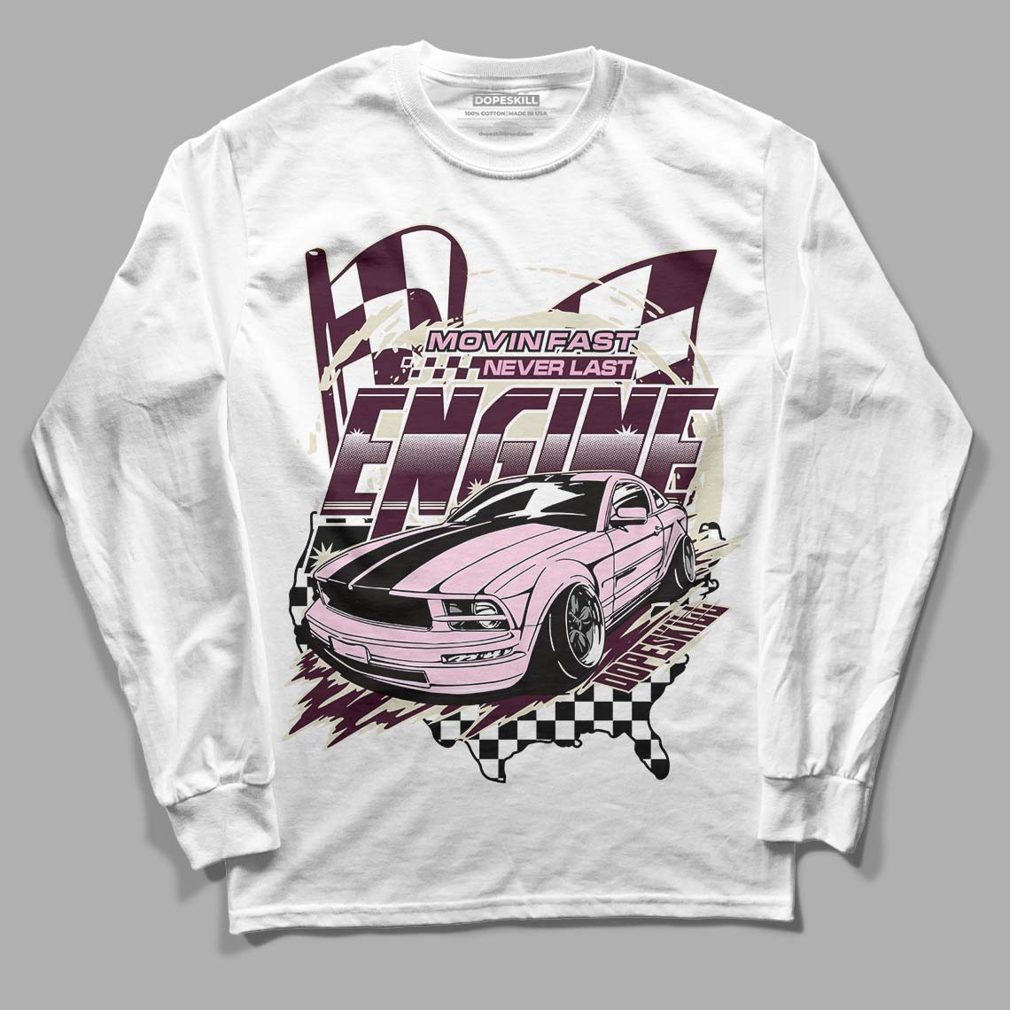 Dunk Low Night Maroon and Medium Soft Pink DopeSkill Long Sleeve T-Shirt ENGINE Tshirt Graphic Streetwear - White 