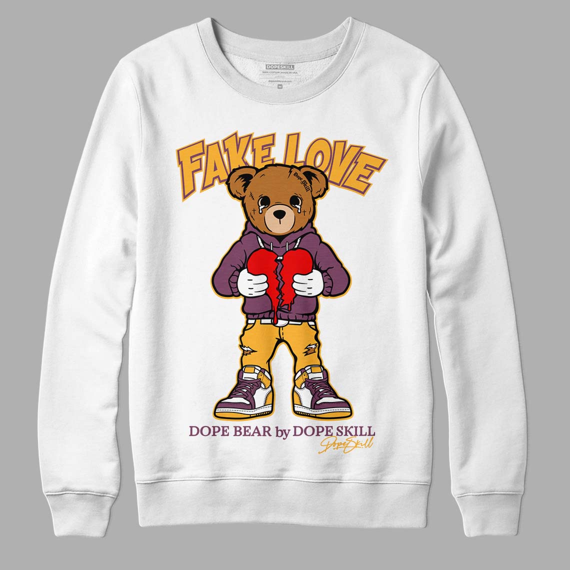 Brotherhood 1s High OG DopeSkill Sweatshirt Fake Love Graphic - White 