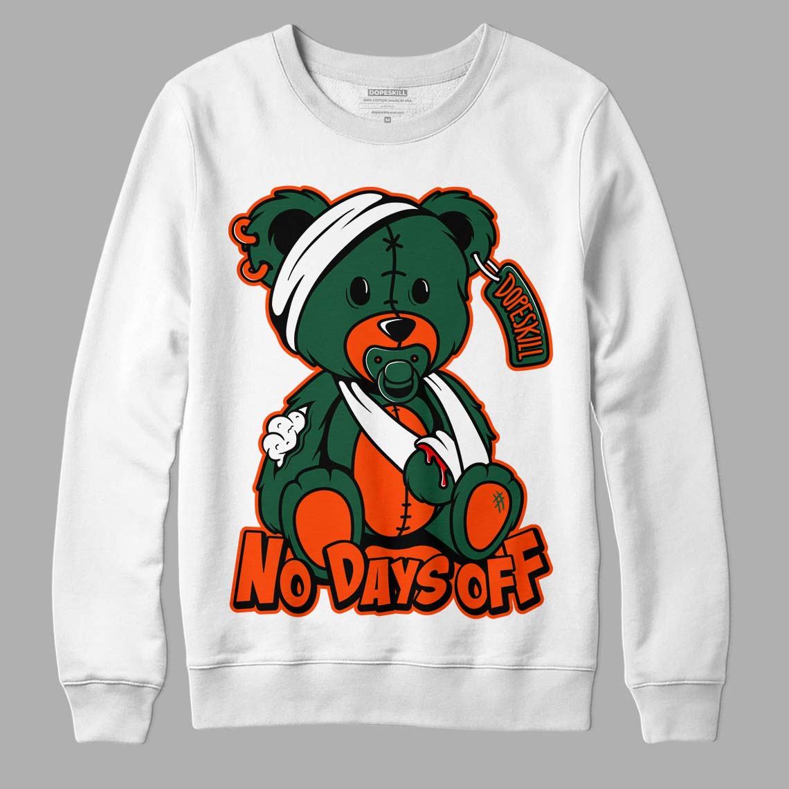 Dunk Low Team Dark Green Orange DopeSkill Sweatshirt Hurt Bear Graphic - White