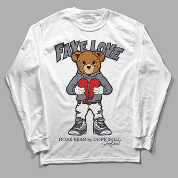 Fire Red 9s DopeSkill Long Sleeve T-Shirt Fake Love Graphic - White 