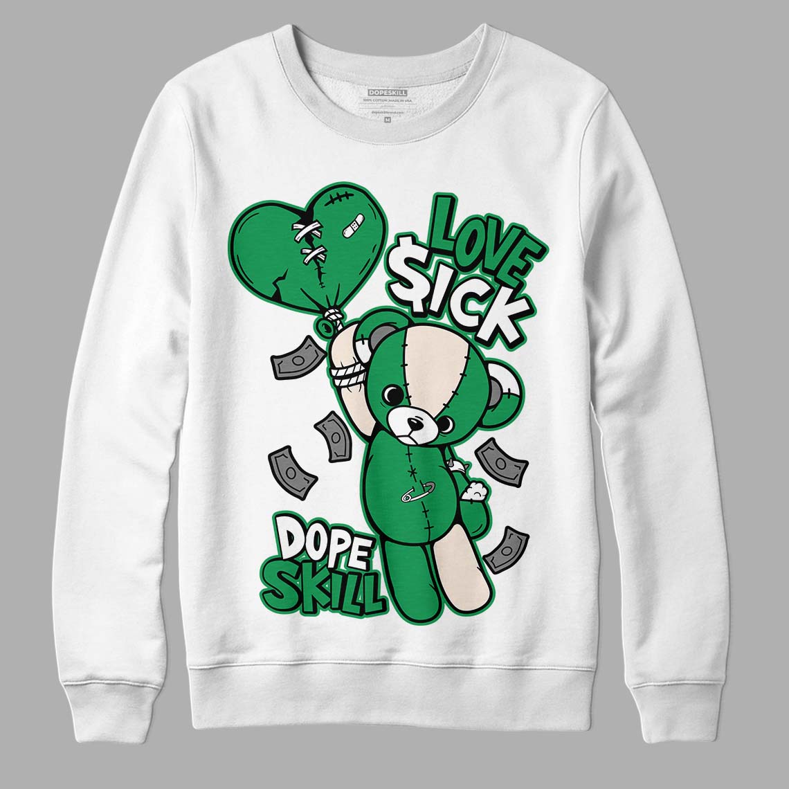 Jordan 2 Retro Lucky Green DopeSkill Sweatshirt Love Sick Graphic Streetwear - White 