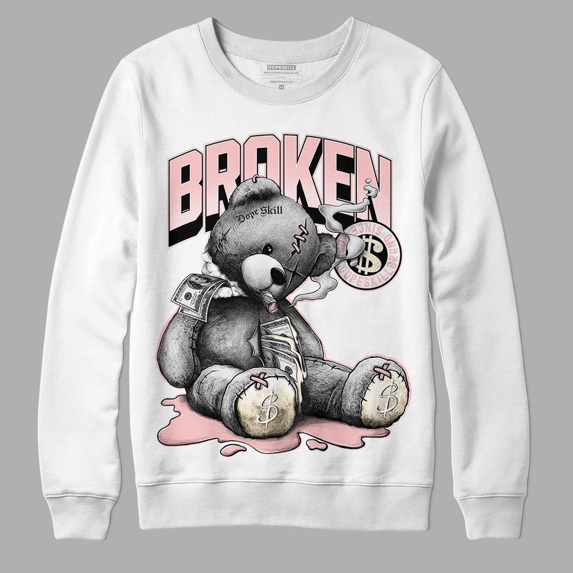 Jordan 1 High OG WMNS Washed Pink DopeSkill Sweatshirt Sick Bear Graphic Streetwear - White