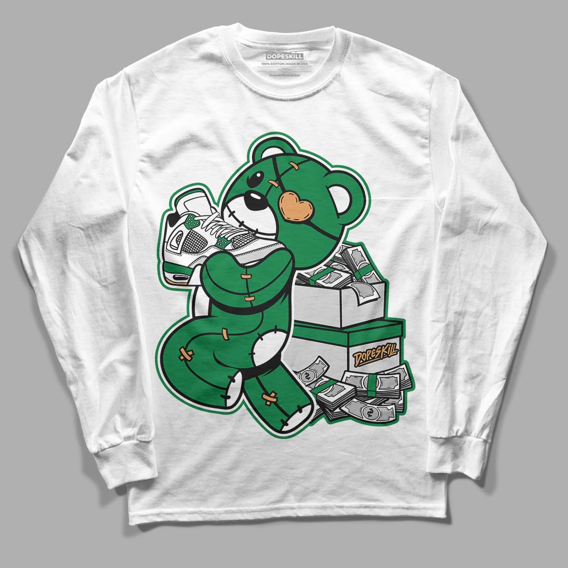 Nike SB x Jordan 4 “Pine Green” DopeSkill Long Sleeve T-Shirt Bear Steals Sneaker Graphic Streetwear - White 