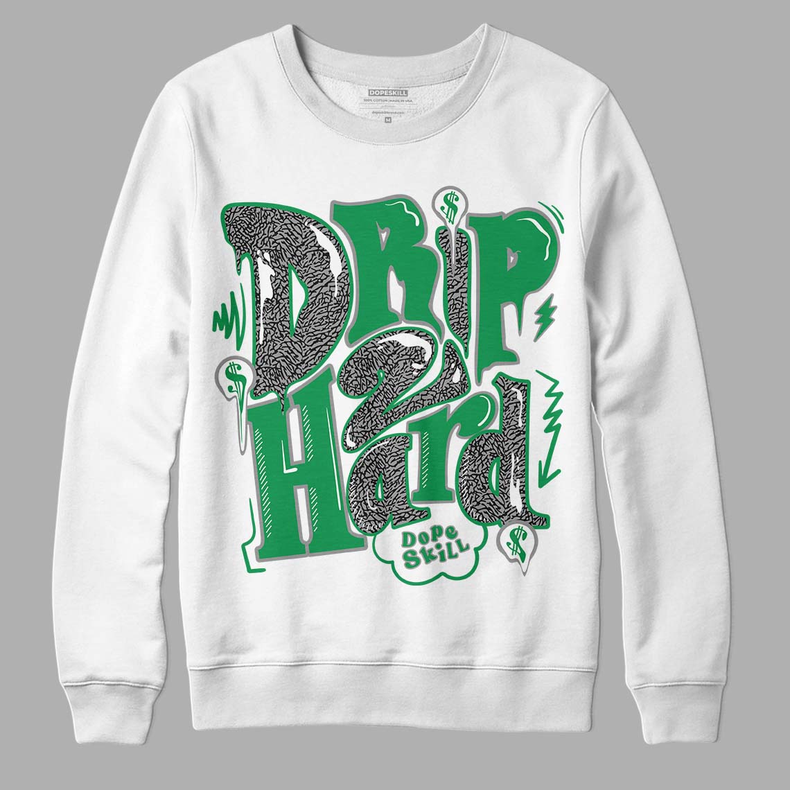 Jordan 3 WMNS “Lucky Green” DopeSkill Sweatshirt Drip Too Hard Graphic Streetwear- White