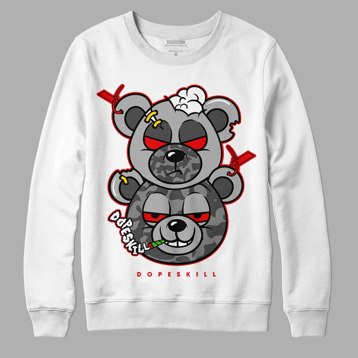 Jordan 5 Retro P51 Camo DopeSkill Sweatshirt New Double Bear Graphic Streetwear - White 