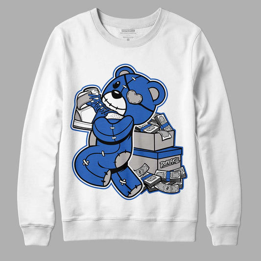 True Blue 1s DopeSkill Sweatshirt Bear Steals Sneaker Graphic - White