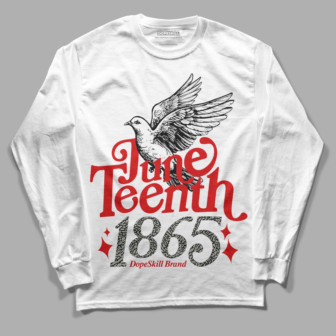 Jordan 3 Fire Red DopeSkill Long Sleeve T-Shirt Juneteenth 1865 Graphic Streetwear - White