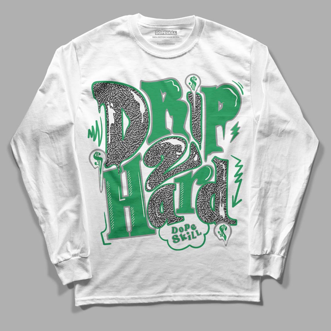  Jordan 3 WMNS “Lucky Green” DopeSkill Long Sleeve T-Shirt Drip Too Hard Graphic Streetwear - White 