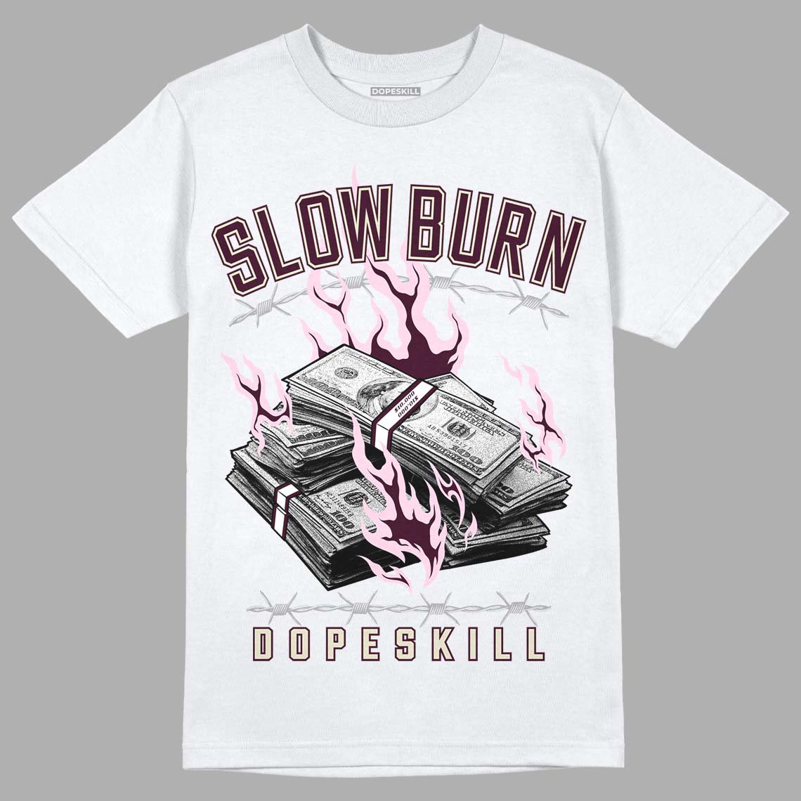 Dunk Low Night Maroon and Medium Soft Pink DopeSkill T-Shirt Slow Burn Graphic Streetwear - White