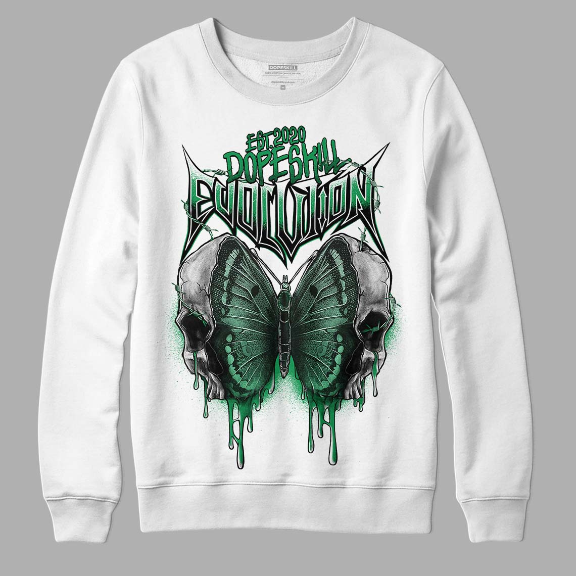 Jordan 1 Low Lucky Green DopeSkill Sweatshirt DopeSkill Evolution Graphic Streetwear - White