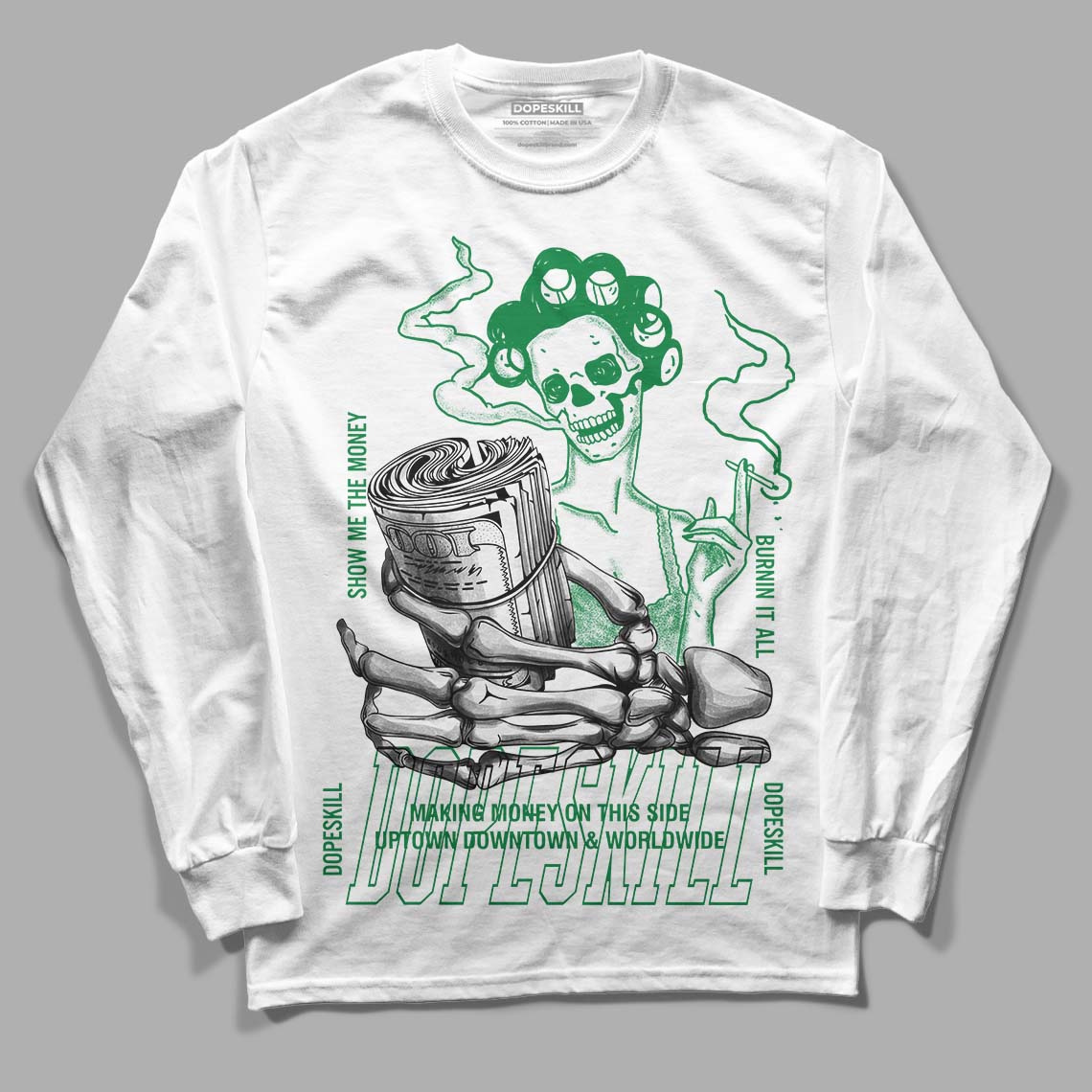 Dunk Low Reverse Brazil DopeSkill Long Sleeve T-Shirt Show Me The Money Graphic - White