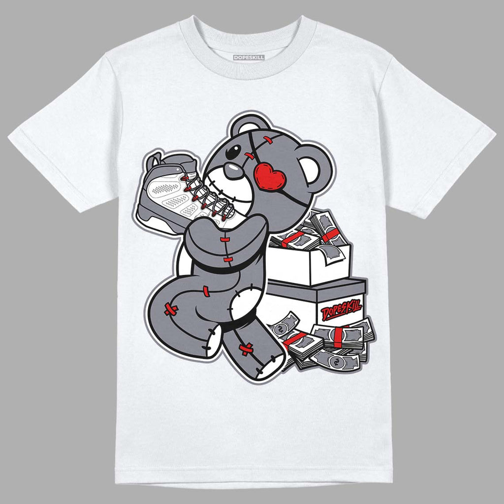 Fire Red 9s DopeSkill T-Shirt Bear Steals Sneaker Graphic - White