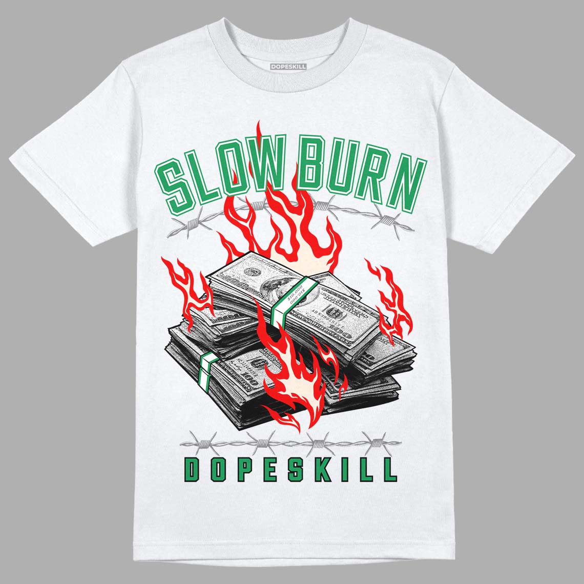 Jordan 2 Retro Lucky Green DopeSkill T-Shirt Slow Burn Graphic Streetwear - White 