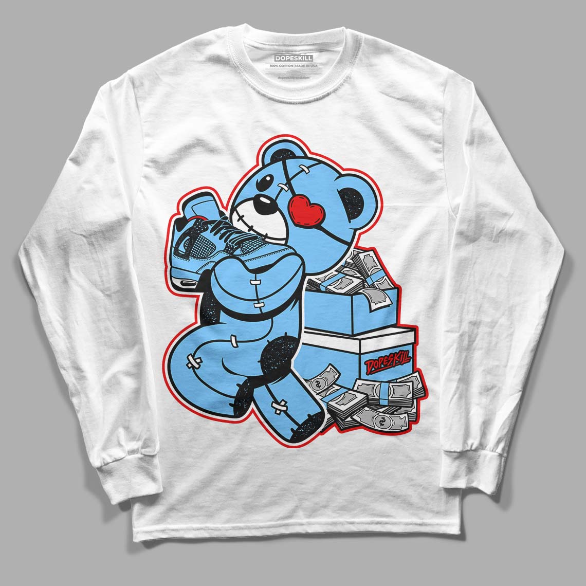 Travis Scott x Jordan 4 Retro 'Cactus Jack' DopeSkill Long Sleeve T-Shirt Bear Steals Sneaker Graphic Streetwear - White 