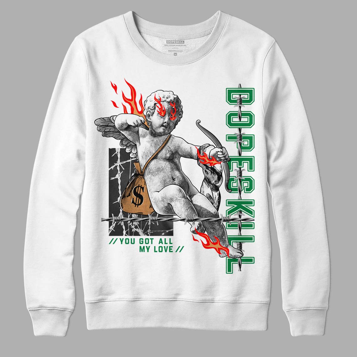 Nike SB x Jordan 4 “Pine Green” DopeSkill Sweatshirt You Got All My Love Graphic Streetwear - White