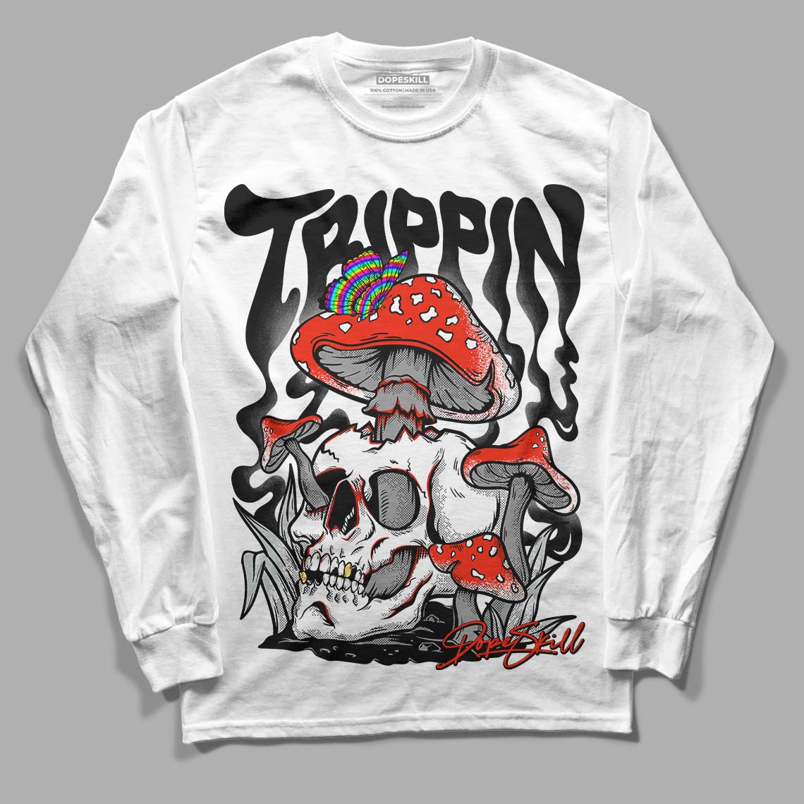 Black Canvas 4s DopeSkill Long Sleeve T-Shirt Trippin Graphic - White 