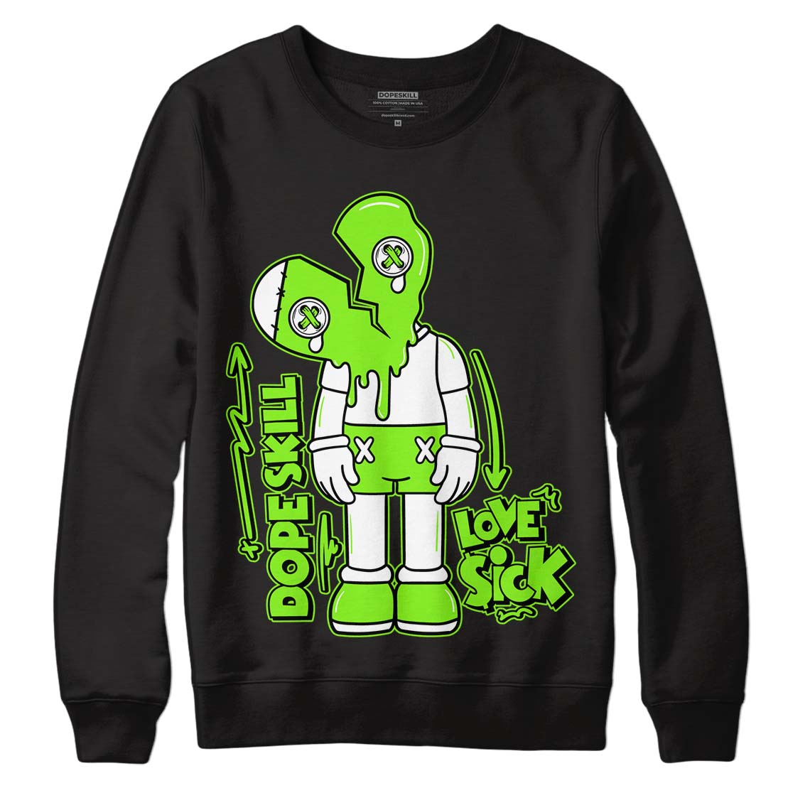 Neon Green Collection DopeSkill Sweatshirt Love Sick Boy Graphic - Black