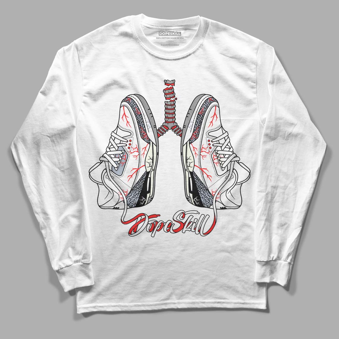 Jordan 3 Retro White Cement Reimagined DopeSkill Long Sleeve T-Shirt Breathe Graphic Streetwear - White