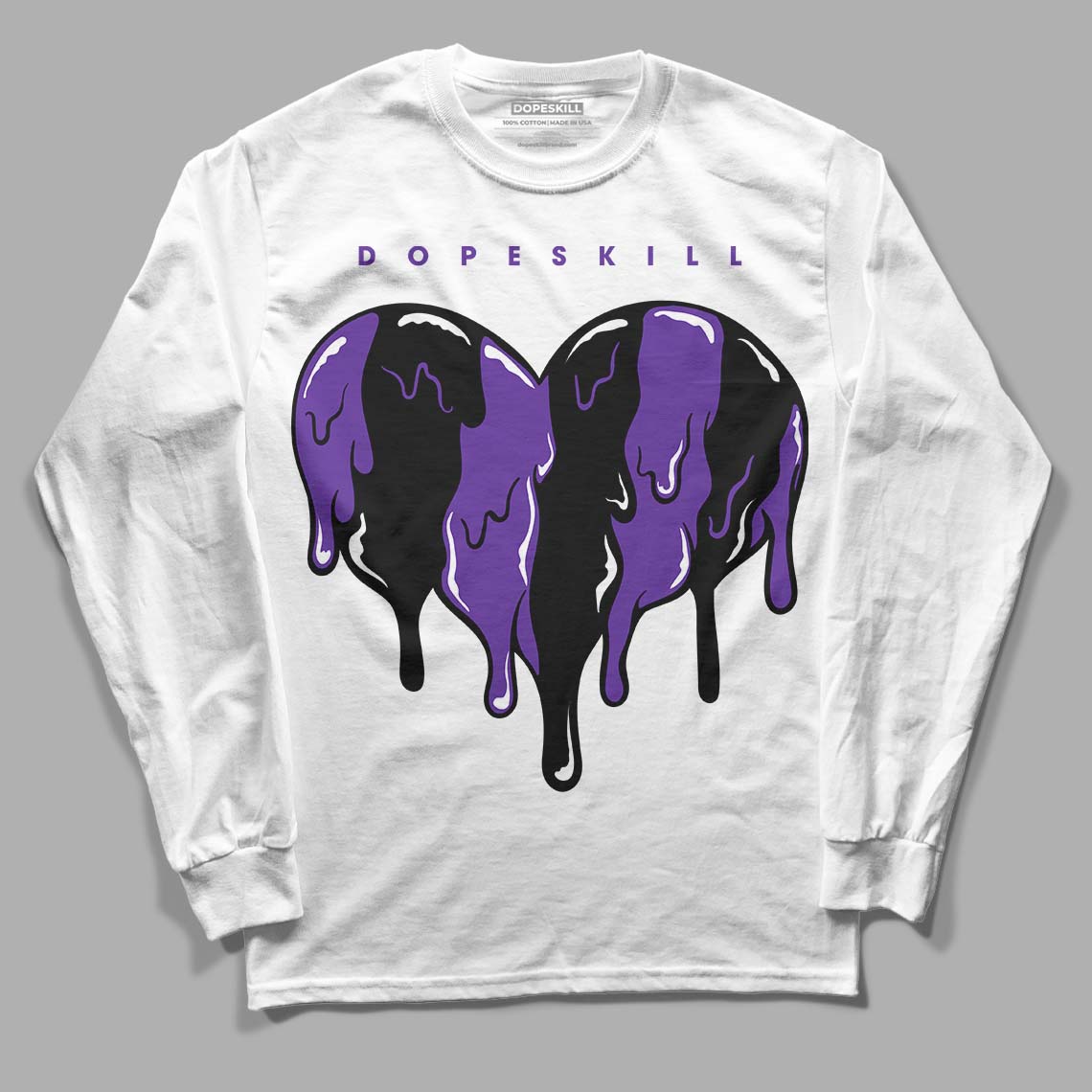 PURPLE Collection DopeSkill Long Sleeve T-Shirt Slime Drip Heart Graphic - White 