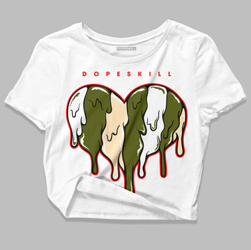 Travis Scott x Jordan 1 Low OG “Olive” DopeSkill Women's Crop Top Slime Drip Heart Graphic Streetwear - White 