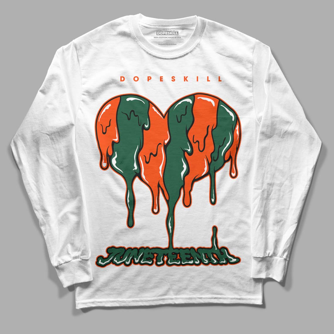 Dunk Low Team Dark Green Orange DopeSkill Long Sleeve T-Shirt Juneteenth Heart Graphic - White