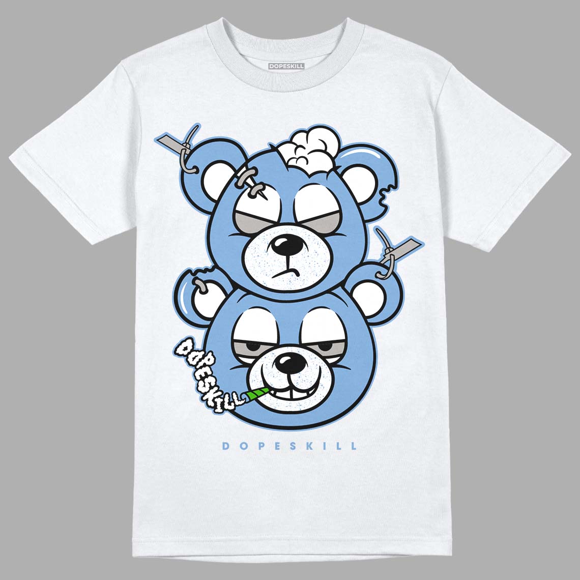 Jordan 5 Retro University Blue DopeSkill T-Shirt New Double Bear Graphic Streetwear - White