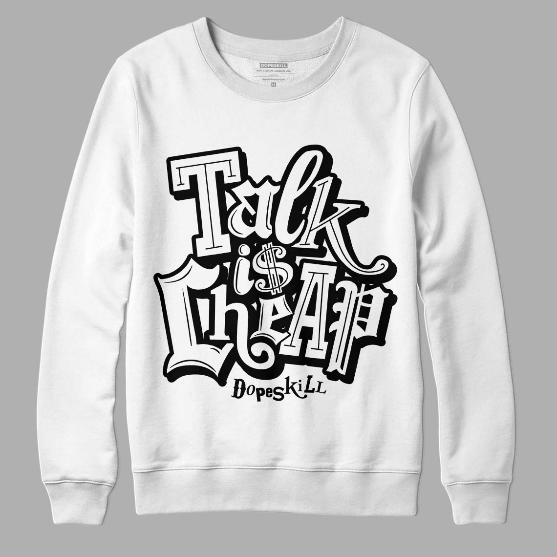 Jordan 1 High 85 Black White DopeSkill Sweatshirt Talk Is Chip Graphic Streetwear  - White 