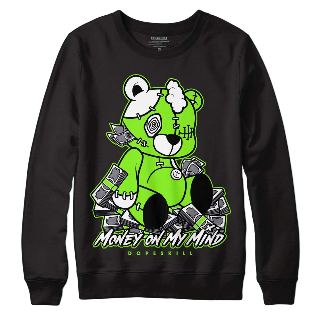 Neon Green Collection DopeSkill Sweatshirt MOMM Bear Graphic - Black