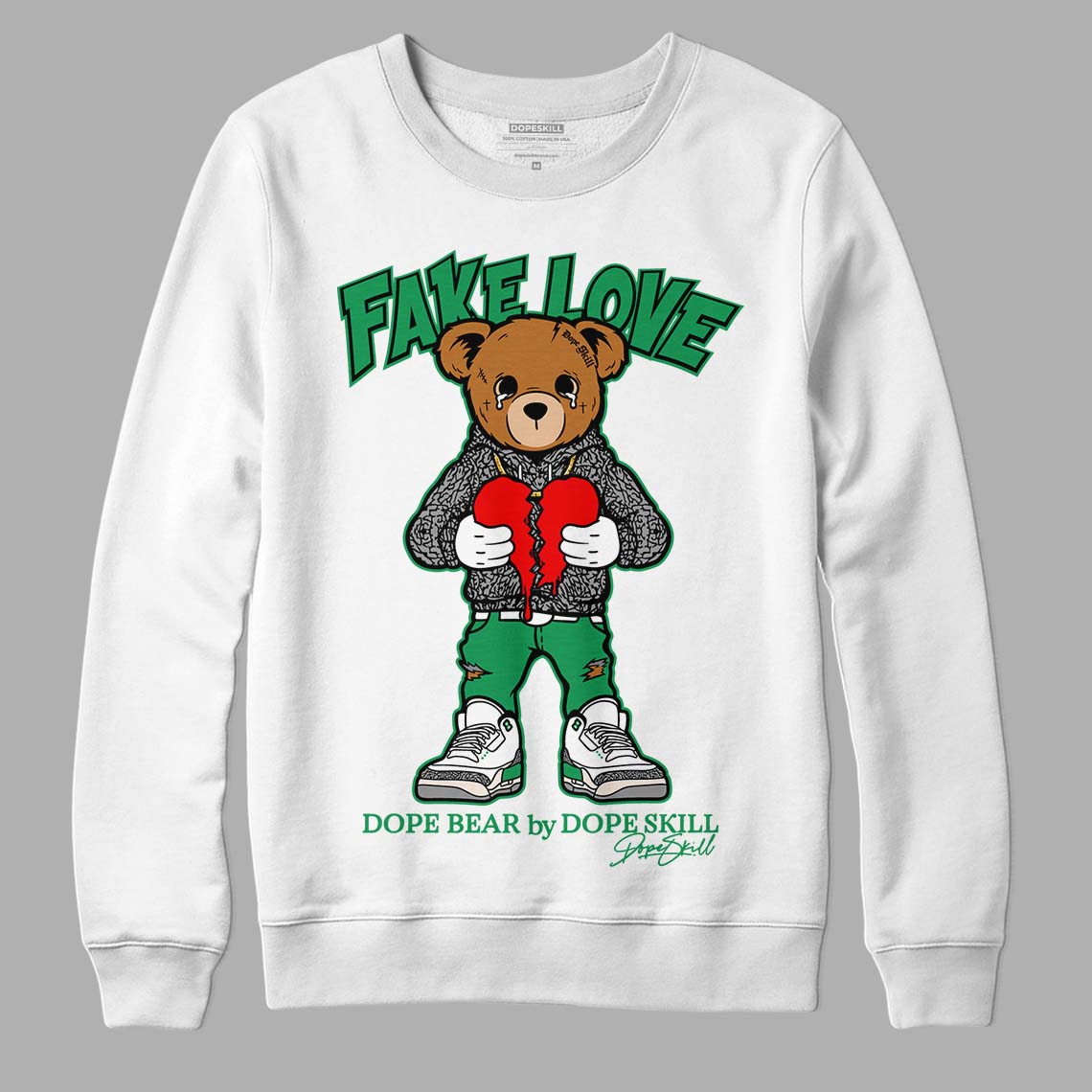 Jordan 3 WMNS “Lucky Green” DopeSkill Sweatshirt Fake Love Graphic Streetwear - White