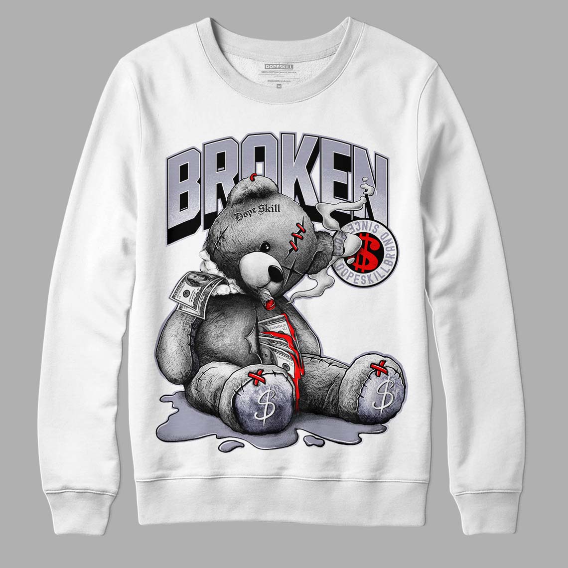 Jordan 13 Retro 'Black Flint' DopeSkill Sweatshirt Sick Bear Graphic Streetwear - White