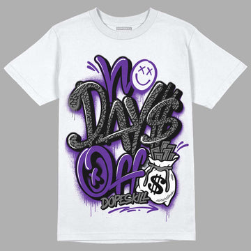 Dark Iris 3s DopeSkill T-Shirt No Days Off Graphic - White 