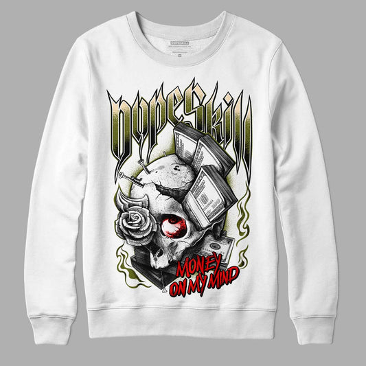 Travis Scott x Jordan 1 Low OG “Olive” DopeSkill Sweatshirt Money On My Mind Graphic Streetwear - White