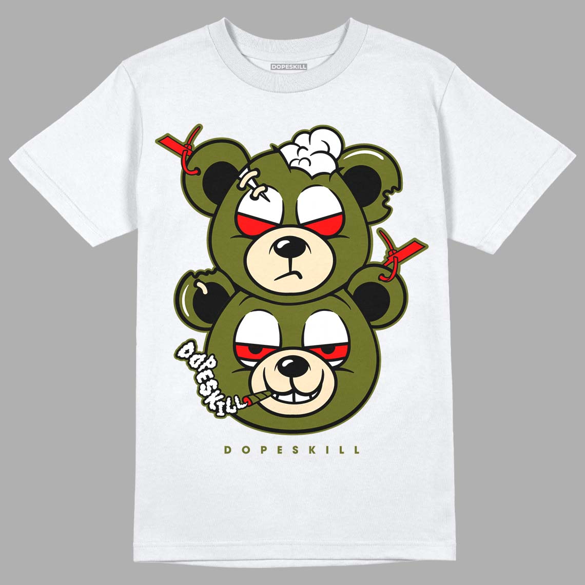 Travis Scott x Jordan 1 Low OG “Olive” DopeSkill T-Shirt New Double Bear Graphic Streetwear - White