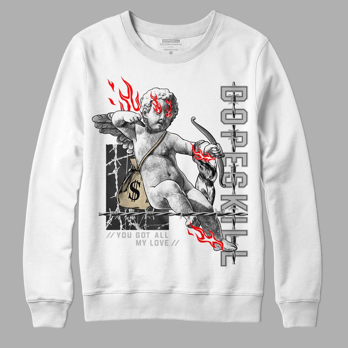 Jordan 4 Retro SE Craft Photon Dust DopeSkill Sweatshirt You Got All My Love Graphic Streetwear  - White 