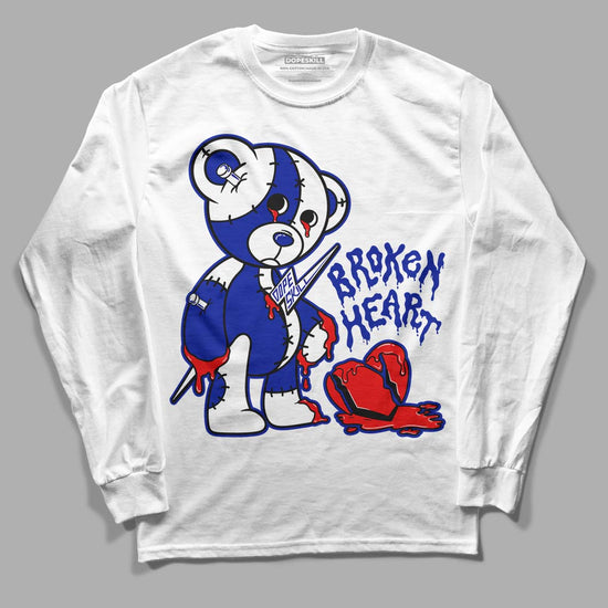 Racer Blue White Dunk Low DopeSkill Long Sleeve T-Shirt Broken Heart Graphic - White 