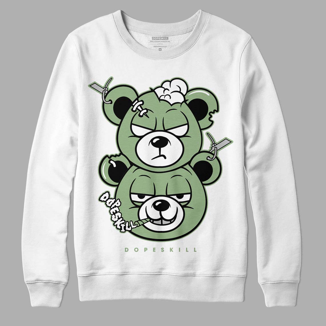 Jordan 4 Retro “Seafoam” DopeSkill Sweatshirt New Double Bear Graphic Streetwear  - White