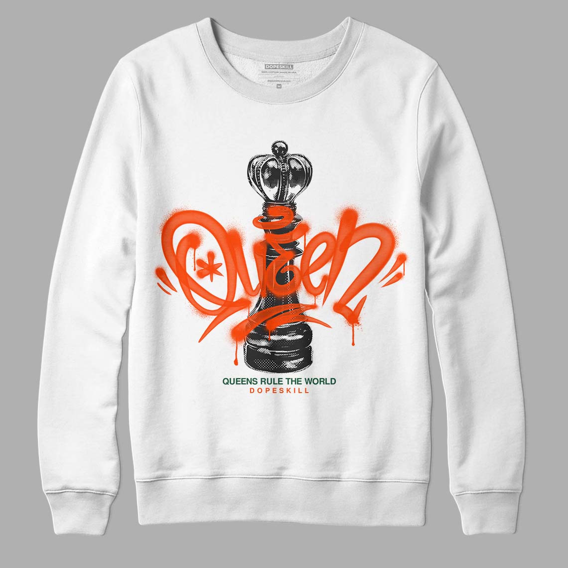 Dunk Low Team Dark Green Orange DopeSkill Sweatshirt Queen Chess Graphic Streetwear - White