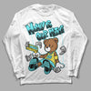 Aqua 5s DopeSkill Long Sleeve T-Shirt Money Is Our Motive Bear Graphic - White